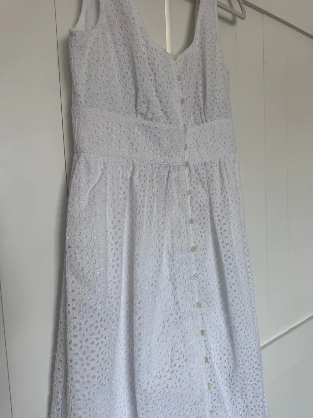 J. Crew White Eyelet Button Midi Dress